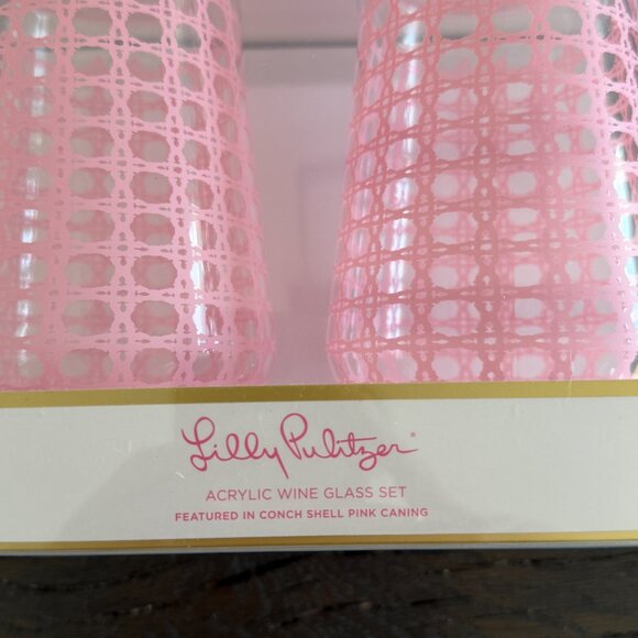 Lilly Pulitzer Stemless Plastic Pink Cane Wine Glass Set of 4 - Picture 2 of 3